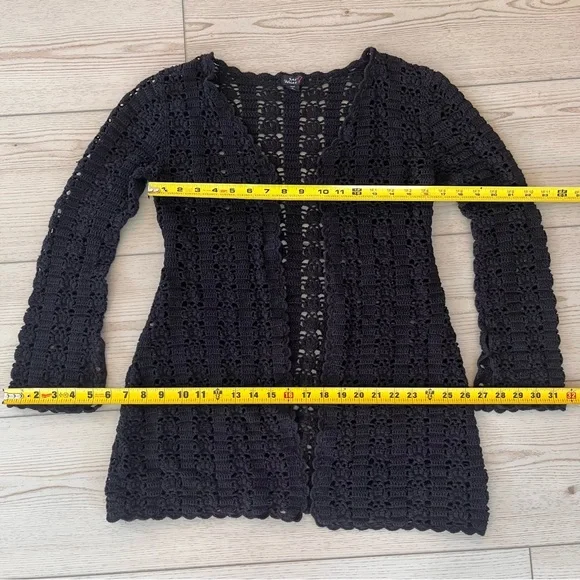 Say What? Black Open-Front Crochet Cardigan - Picture 9 of 11